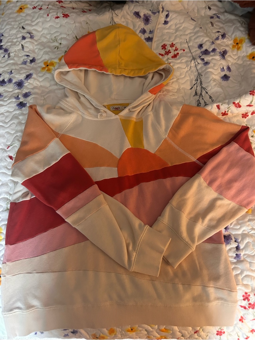 Tie-Dye Sunrise Faherty Colorblock Hoodie Sweater - Cream & Pink - Picture 3 of 4